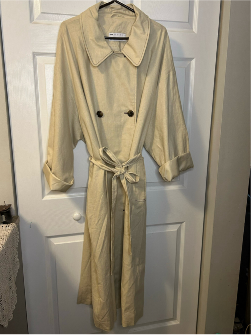 ASOS DESIGN Curve Linen Blend Maxi Trench Coat Beige Size US 18 Plus Size